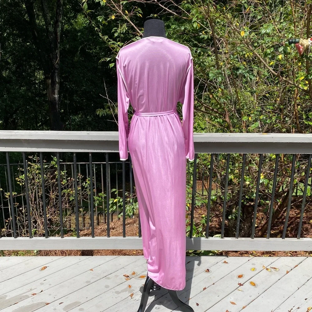 Vintage 80s Does 30s Art Deco Dressing Gown Maxi Kimono Glammy Lingerie - Picture 4 of 12